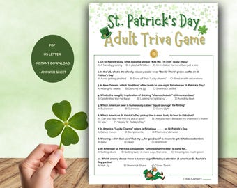 St. Patrick's Day-spellen, trivia-spel voor volwassenen, St. Patricks Day Trivia-feestspel, volwassen St. Patricks Day-afdrukbaar, spellen voor volwassenen