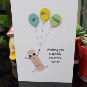 Personalised Get well soon card, 3D balloon cutouts and plaster card, Funny get well soon card, speedy recovery card, Handmade get well soon image 1