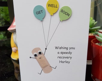 Personalised Get well soon card, 3D balloon cutouts and plaster card, Funny get well soon card, speedy recovery card, Handmade get well soon