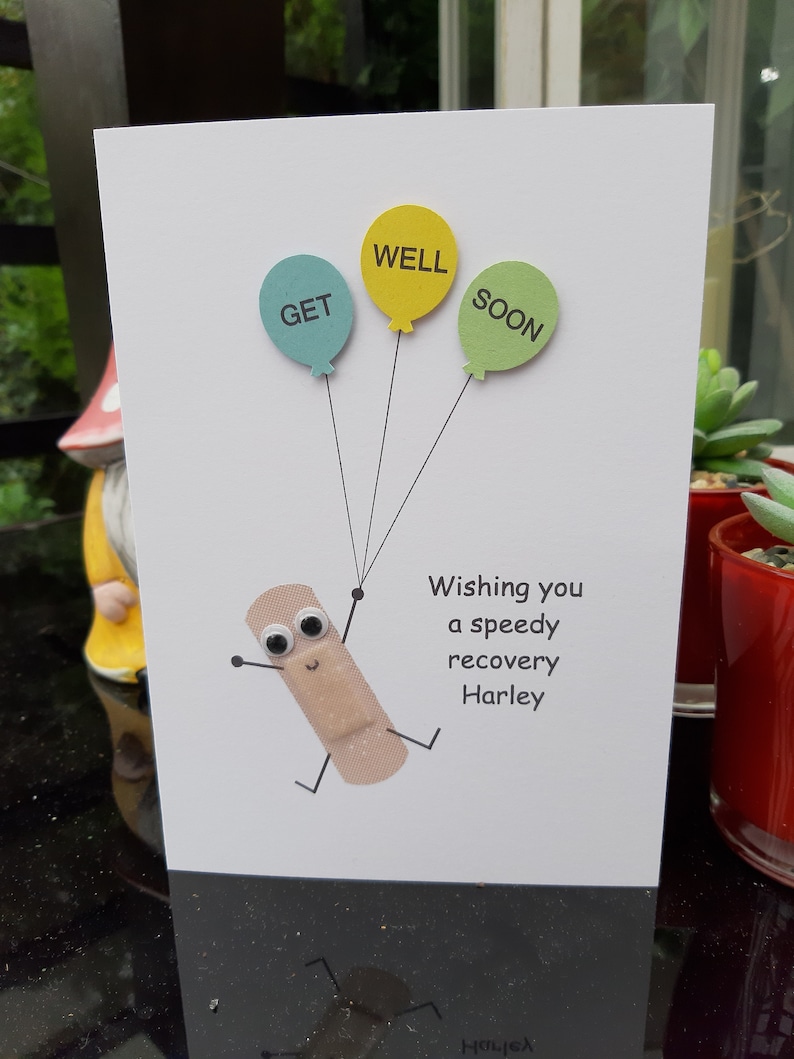 Personalised Get well soon card, 3D balloon cutouts and plaster card, Funny get well soon card, speedy recovery card, Handmade get well soon image 1