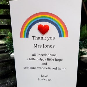 Personalised thank you teacher card, thank you rainbow all I needed help and hope, special needs autism teacher, teaching assistant thanks