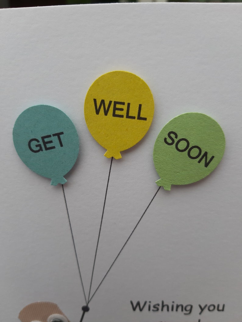 Personalised Get well soon card, 3D balloon cutouts and plaster card, Funny get well soon card, speedy recovery card, Handmade get well soon image 3