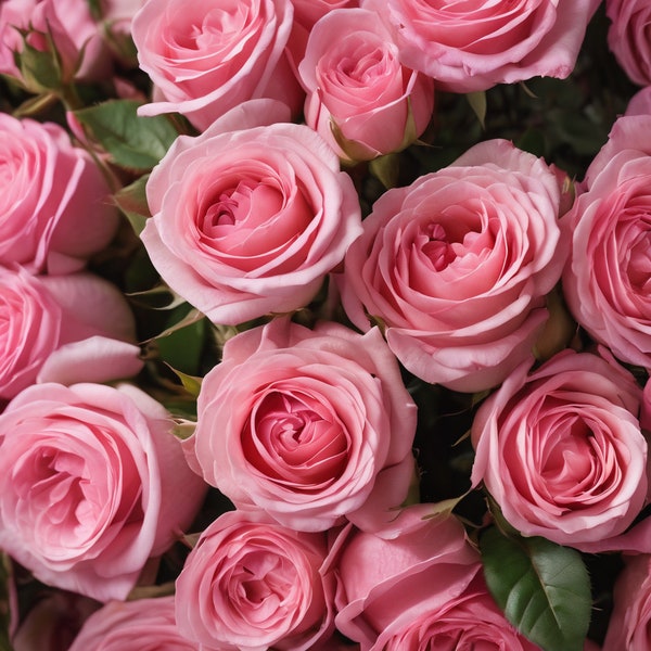 Blush Harmony: A Symphony of Pink Roses with Verdant Green Stems