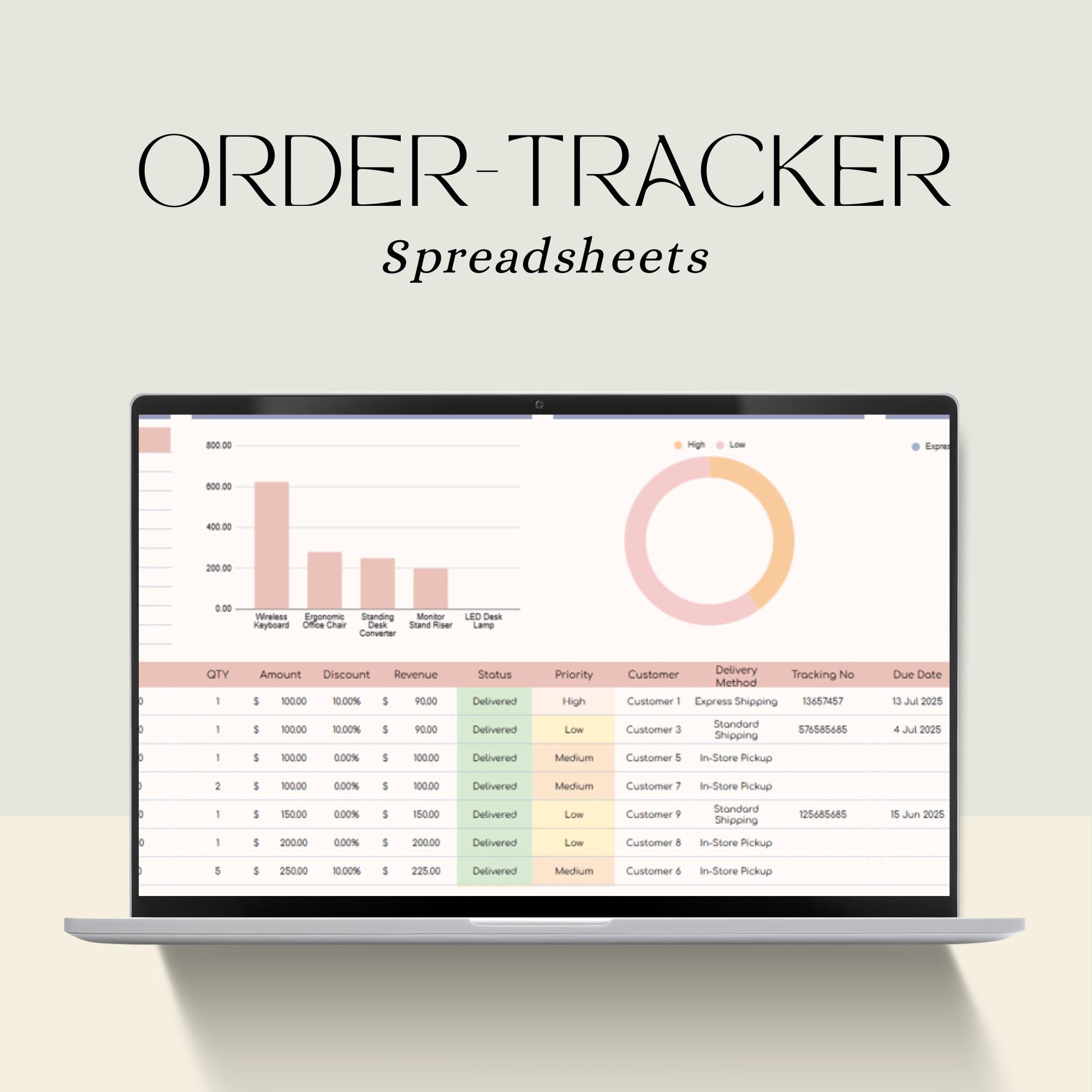 Order Tracker Spreadsheet: Google Sheets & Excel Template (digital ...