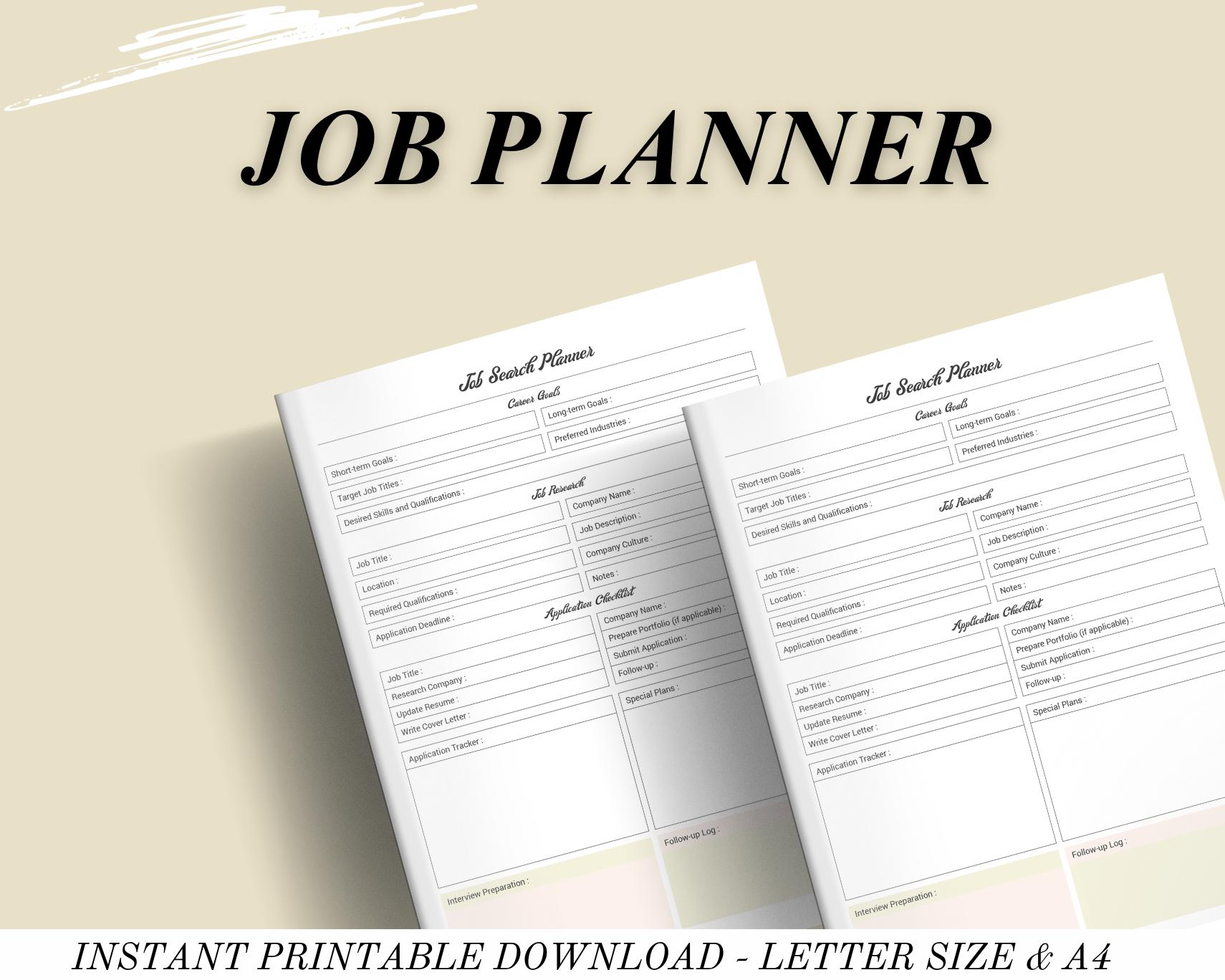 Application Tracker Printable Job Planner & Interview Organizer, Job Search Template, Simple Career Dashboard Spreadsheet