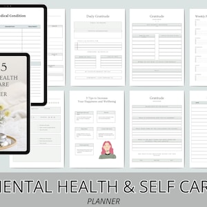 Mental Health Journal Bundle Printable: Digital Wellness Planner, Therapy Worksheets, Anxiety Management & Self Care Tracker