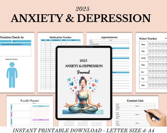 2025 Anxiety Depression Journal Mental Health Journal  Mood Tracker| Printable Wellness Planner - Mindfulness Planner - Instant Download