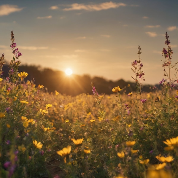 Golden Meadows: Sunlit Tapestry of Nature