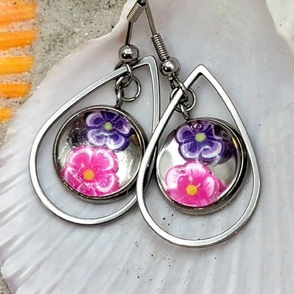 Cute Polymer Clay Flower Earring, Springtime Accessories, Nature Inspired Dangles, Stainless Steel Jewelry, Fun & Festive Design, Teen Trend