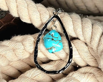 Teardrop-Shaped Turquoise Stone Pendant, Southwestern Inspired Necklace, Versatile & Easy-to-Pair Jewelry, Talisman of Protection, Positive