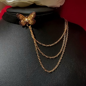 Elegant Gold Butterfly Choker,  4 Layered Chain Collar, Day to Night Accessory, Sophisticated Jewellery, Gothic Elegance, Fashionable Velvet