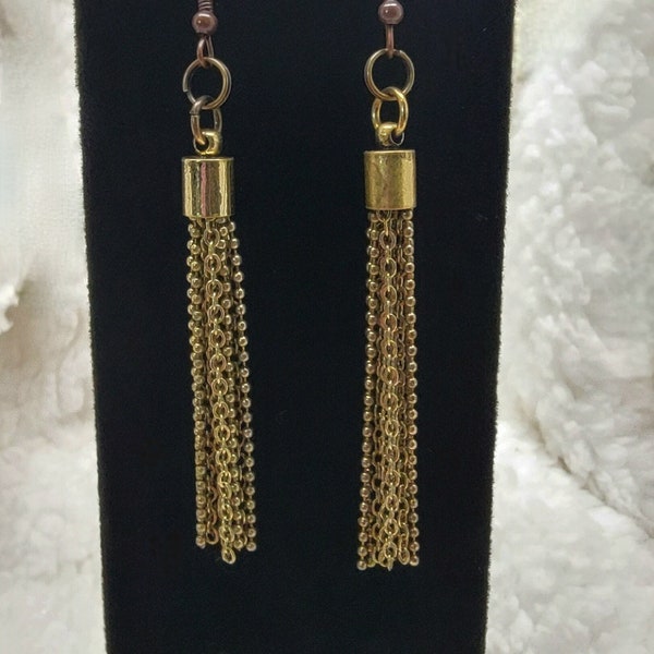 Antique Gold Tassel Earrings for Women, Vintage Style Chain Link Dangle, Elegant Lightweight Jewelry