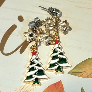 Christmas Tree Drop Earrings, Elegant Dangle for Holiday Parties, Shimmering Yuletide Accessory, Seasonal Pendants with Rhinestone Studs