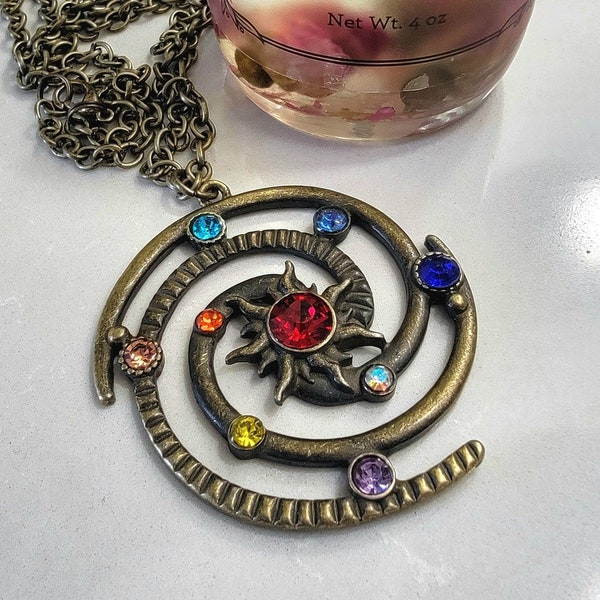 Celestial Rhinestone Solar System Necklace, Galaxy-Inspired Jewelry, Astronomy Pendant, Science Lover Gift, Stargazer Educational Pendant