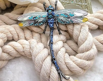 Jeweled Dragonfly Rhinestone Brooch, Dual Use Jewelry, Nature Inspired Jewellery, Unique Statement Accessory, Trendy Fashion Charm, Artisan