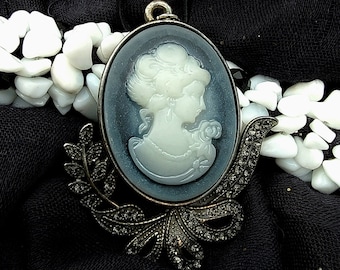 Vintage Themed Victorian Cameo, Silhouette Lady Necklace, Elegant Accessory, Formal Evening Jewelry, Luxury Chic, Stylish Fashionista Gift