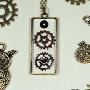 Steampunk Zahnräder & Räder Halskette, Vintage Themen Schmuck, antike Bronze Lünette, handgemachter Modeschmuck, Industrie Anhänger, Cosplay