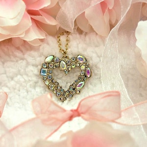 Golden Open Heart Necklace, Small Gold Heart Jewelry, Rhinestone Pendant, Dainty Gold Pendant, Romantic Gift for Women, Elegant Love Charm image 7