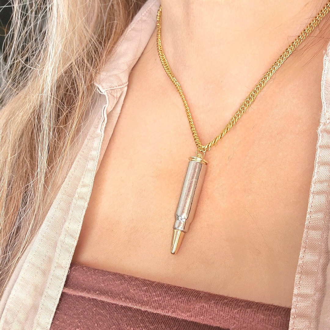 SCHWARZGOLD Layered Bullet Pendant Necklace Silver