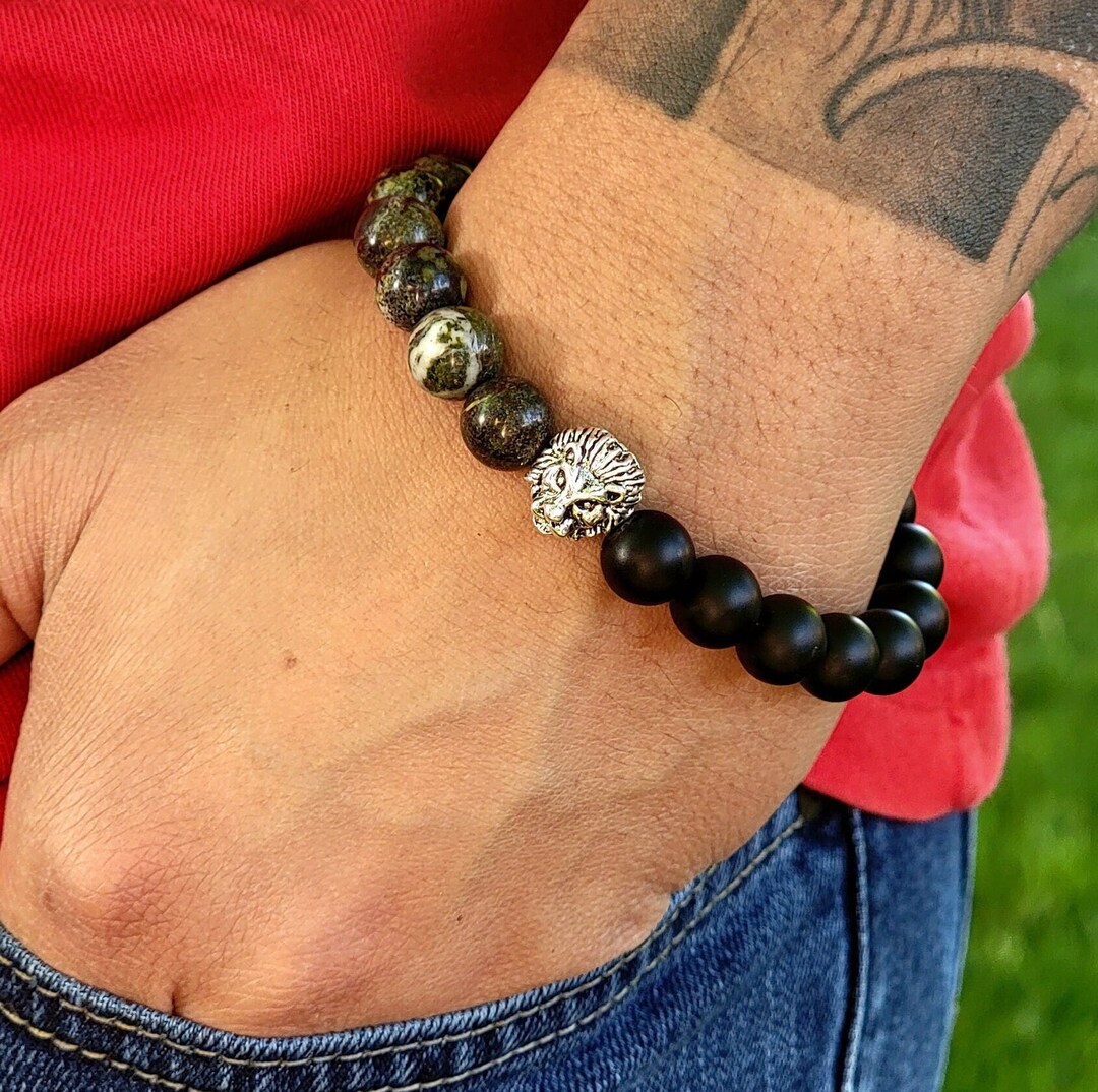 HZMAN 2Pcs Hematite Stretch Bracelet | Buddha Head Beads For Anxiety Relief, Adjustable Unisex
