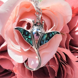 Handmade Blue Manta Ray Glass Pendant Necklace - Blown Art Glass Figurine, Ocean Theme, 18-Inch Rope - View #6