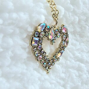 Golden Open Heart Necklace, Small Gold Heart Jewelry, Rhinestone Pendant, Dainty Gold Pendant, Romantic Gift for Women, Elegant Love Charm image 5