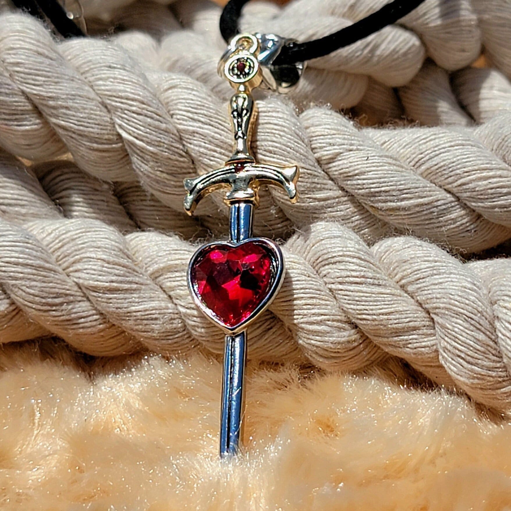 Blood Red Rhinestone Heart Sword Necklace, Heartbreak Dagger, Love