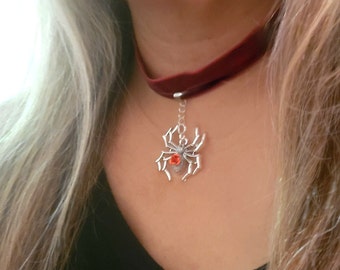 Collana Ragno Punk Con Onice Nero | Ciondolo Ragno Gotico Argento | Gioiello Halloween Per Donne E Ragazze - 4
