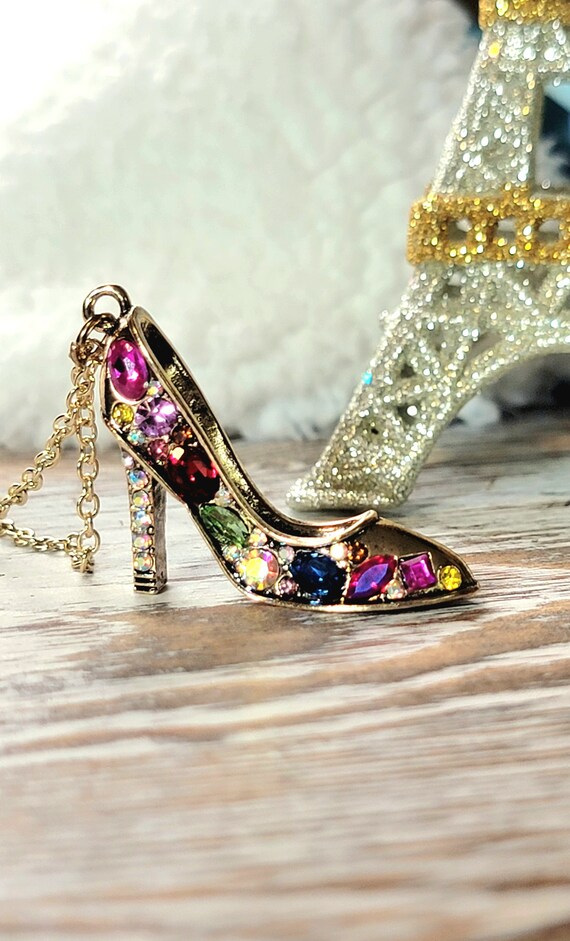 Rhinestone Stiletto Heels Necklace Sparkling Shoe Pendant High