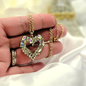 Golden Open Heart Necklace, Small Gold Heart Jewelry, Rhinestone Pendant, Dainty Gold Pendant, Romantic Gift for Women, Elegant Love Charm image 4