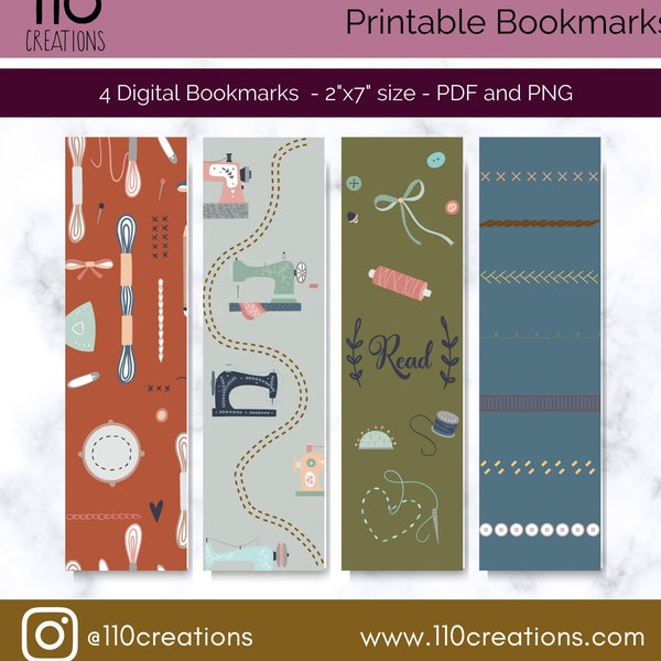 PRINTABLE Bookmarks - Digital Bookmarks - Earthtones Bookmarks - Sewing Themed - Digital Download PDF - Sewing Clip Art Bookmarks - pdf png