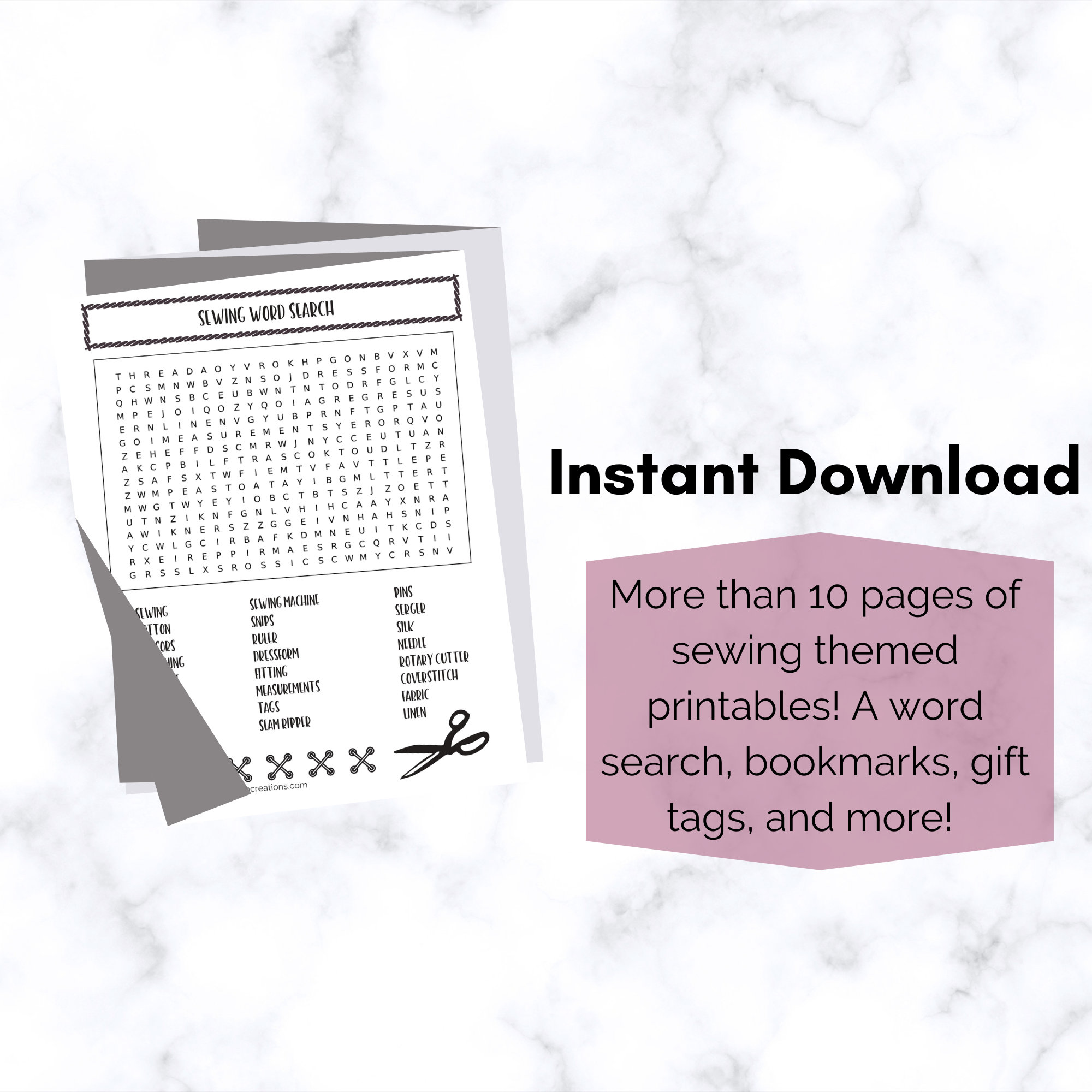 PRINTABLE Bundle of Sewing Sheets - Word Search Coloring Bookmarks ...