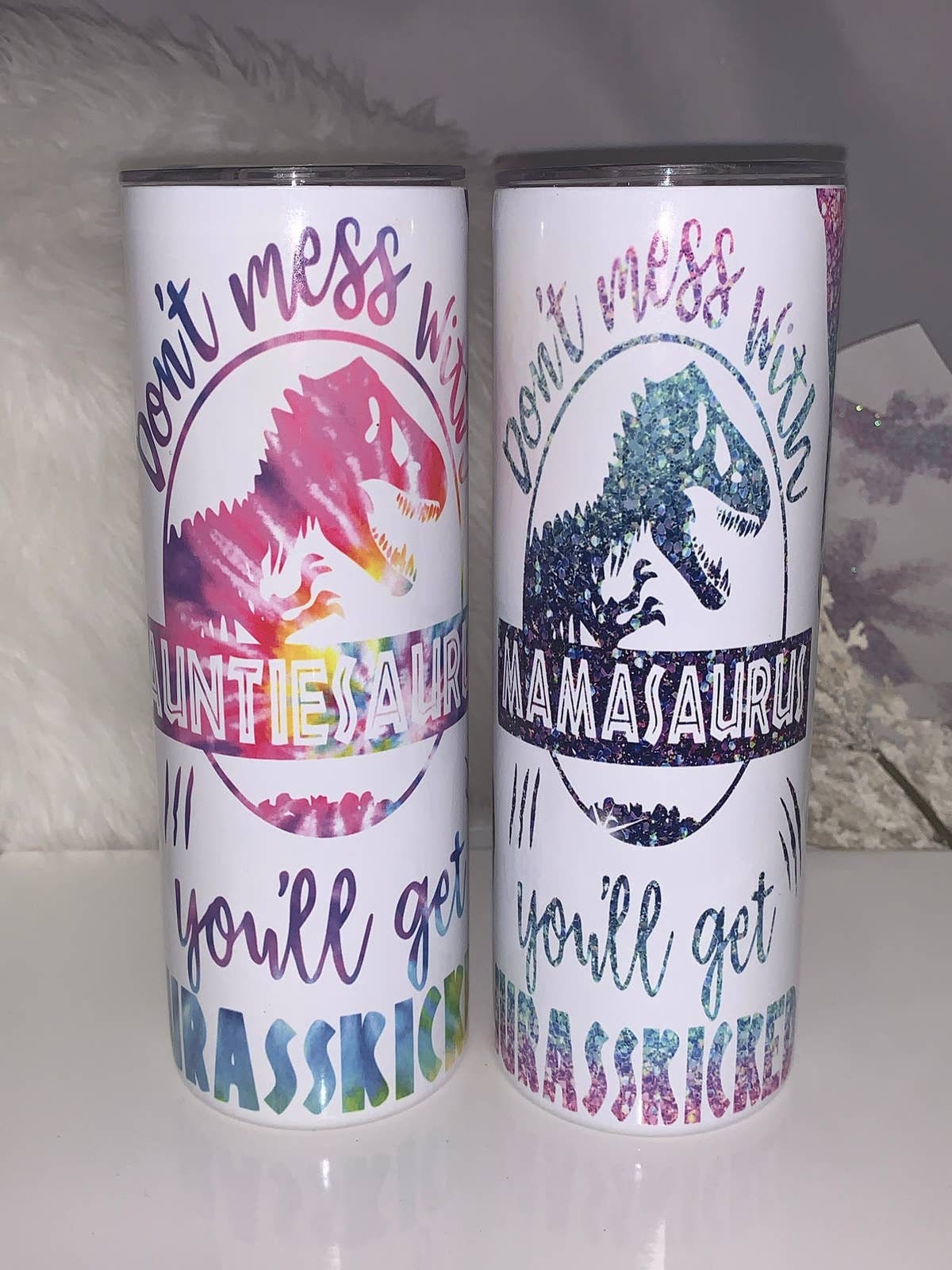 Don't Mess with mamasaurus Tumbler 30oz or 20oz Travel Mug, Cup Tumbler,  Personalized, dadasaurus, Auntasaurus, Uncleasaurus, Mama Dinosaur