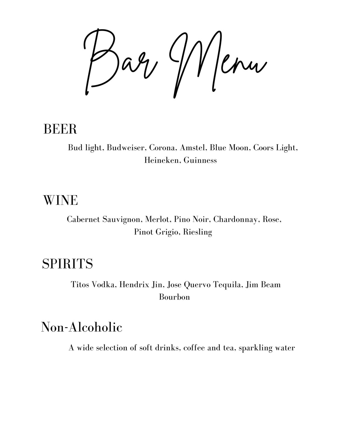 DIY Bar Menu Printable Wedding Bar Menu Modern Wedding Etsy