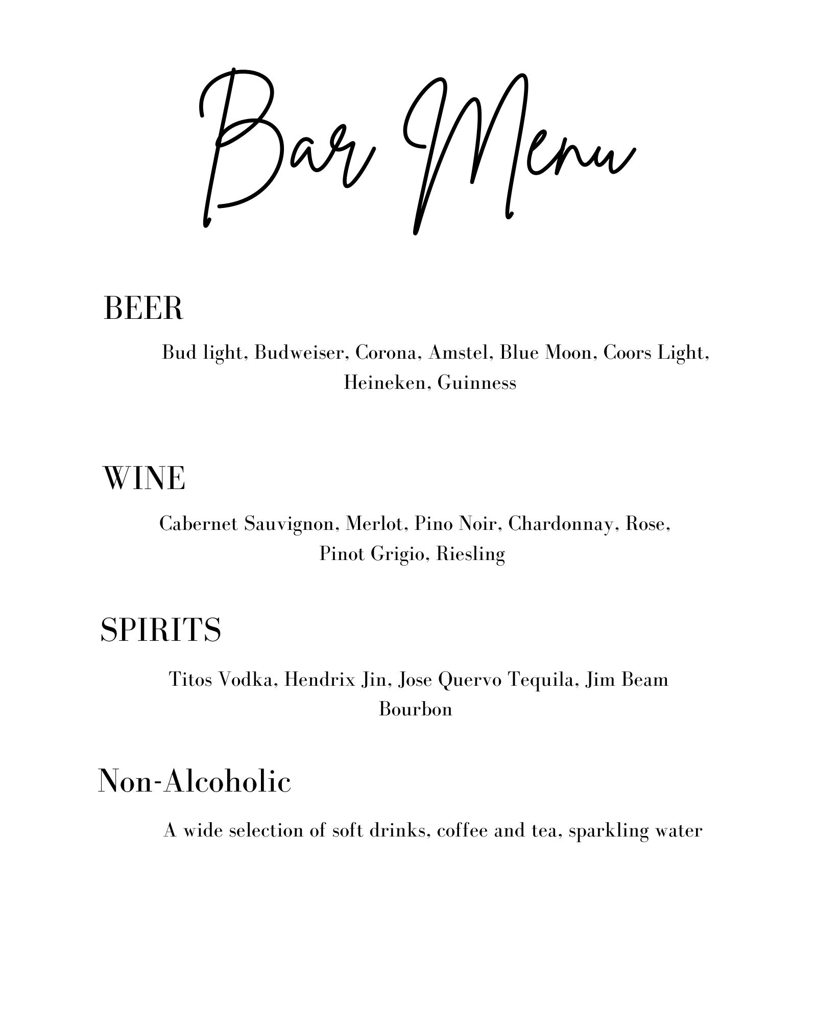 DIY Bar Menu Printable Wedding Bar Menu Modern Wedding Etsy