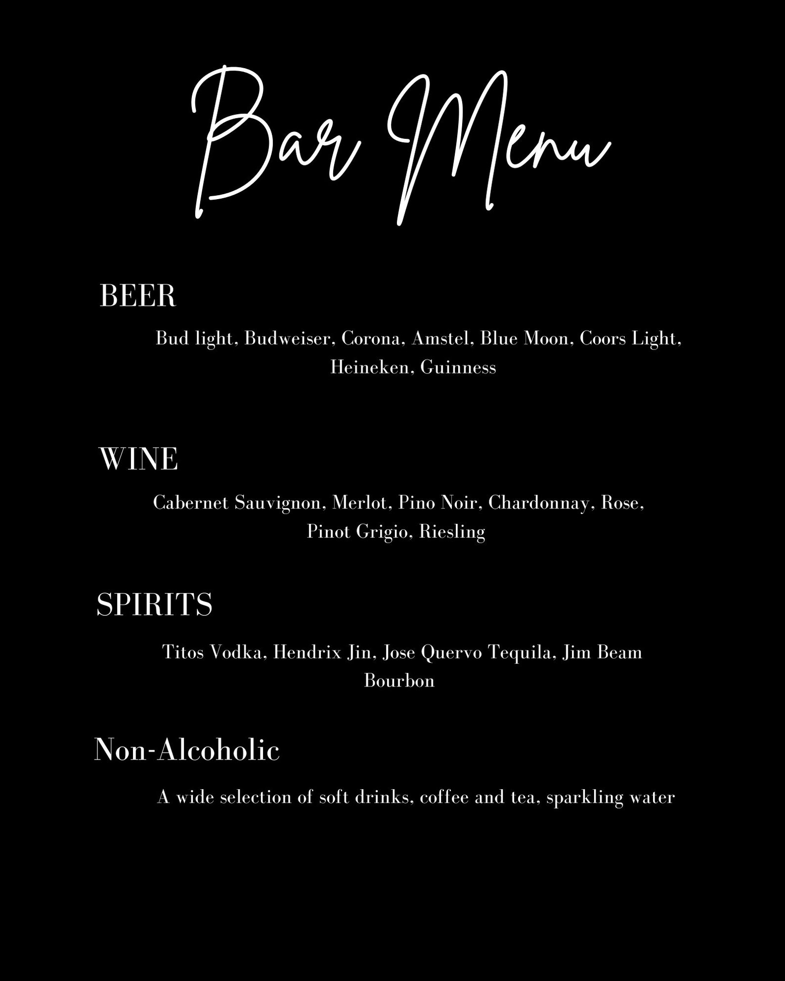 Black and White Bar Menu Printable Bar Menu Wedding Bar Etsy