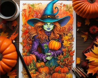 Witch Adult Coloring Pages - adult coloring - Halloween adult coloring page