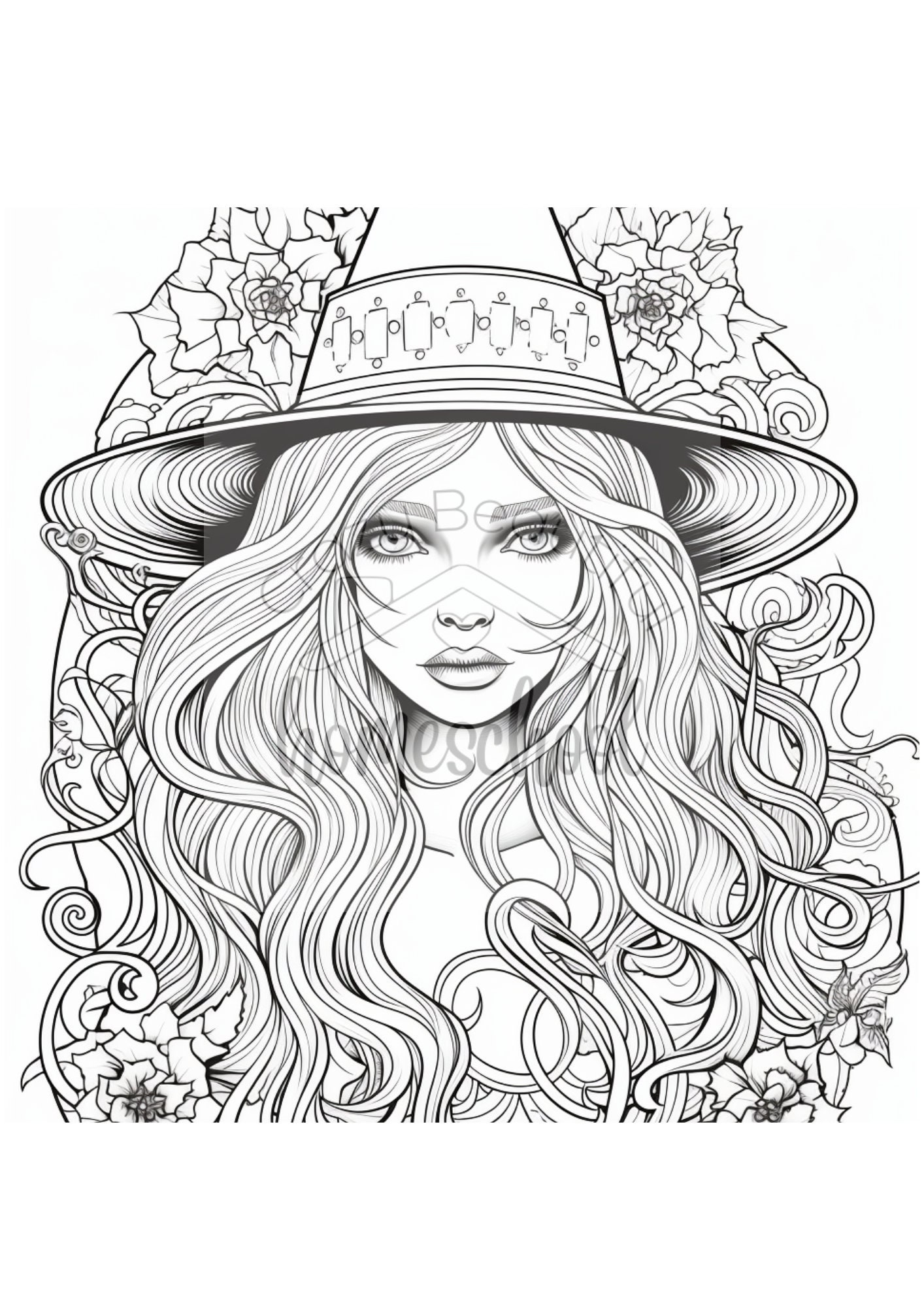 Witch Adult Coloring Pages - Adult Coloring - Halloween Adult Coloring