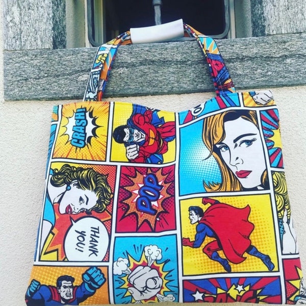 tote bag / super eroi / borsa fiori / frida kahlo / regali per lei / shopper/ pop art / borsa fumetto / borsa pop art / fumetto / fiori