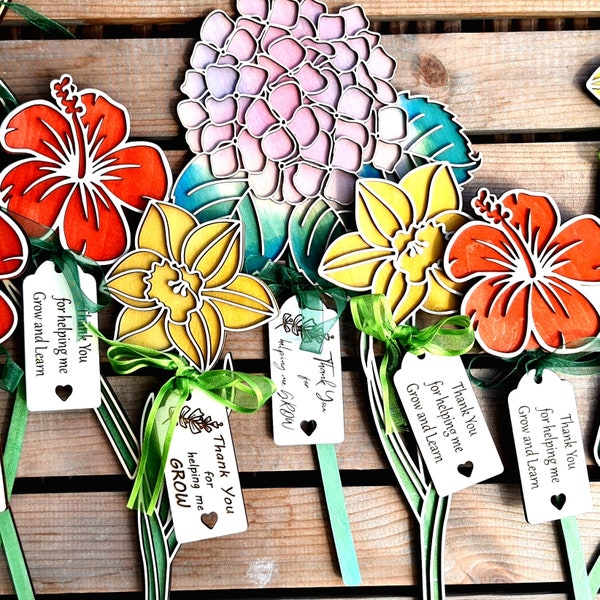 Thank you teacher, wood flower, teacher gift or gift for teacher's assistant, ready to post