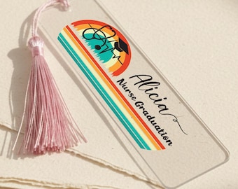 Custom Acrylic Bookmark For Nurse Graduation, Personalized Name Nurse Gift, Retro Stethoscope & Grad Cap, Student Nurse Gift With Tassel