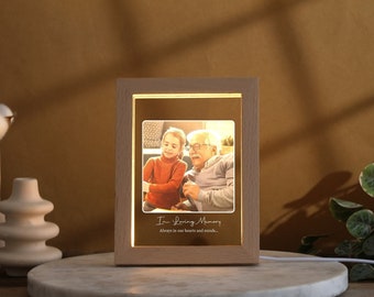 Cadre photo en acrylique avec lumière, support personnalisé, cadeaux de Noël, cadeau photo commémoratif, support In Loving Memory, veilleuses uniques