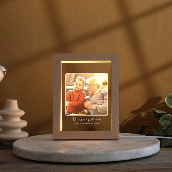 Acrylic Picture Frame with Light, Personalized Stand, Christmas Gifts, Memorial Picture Gift,  In Loving Memory Stand, Unique Night Lights