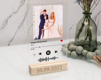 Regalo de aniversario personalizado para él, placa de música de portada de álbum personalizado, atril de acrílico, regalos de compromiso de parejas, regalo para novio