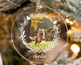Personalisierte Hundebildverzierung, personalisierte Haustier-Fotoverzierung, Weihnachtsgeschenk, Hundemama-Geschenke, Welpen-Verzierung, Hunde-Namensverzierung, Haustier-Denkmal