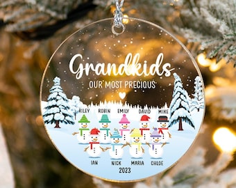 Cute Grandkids Name Ornament, Christmas Ornaments, Grandparents Ornaments, Grandparent Gifts, Snowman Ornament, Christmas Family Ornament