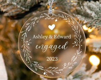 Personalized Engaged Ornament, Custom Engagement Ornament, Name Christmas Ornament, Christmas Gifts, Engagement Gifts, First Christmas