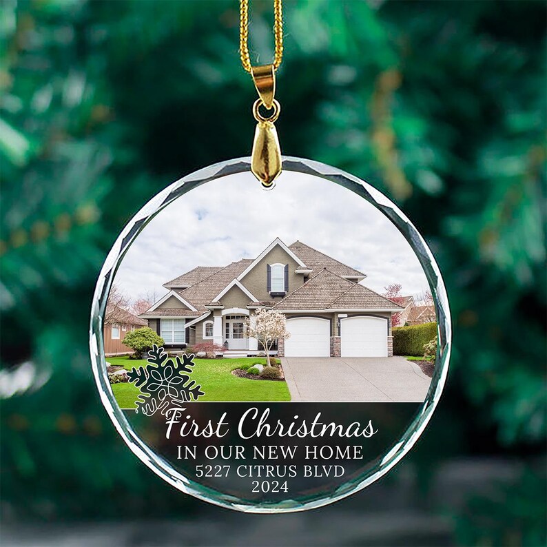 First Christmas Home Photo Ornament, New Home Picture Keepsake, Personalized Address Ornament, Newlywed Moving In Gift, Custom 2026 Ornament image 8