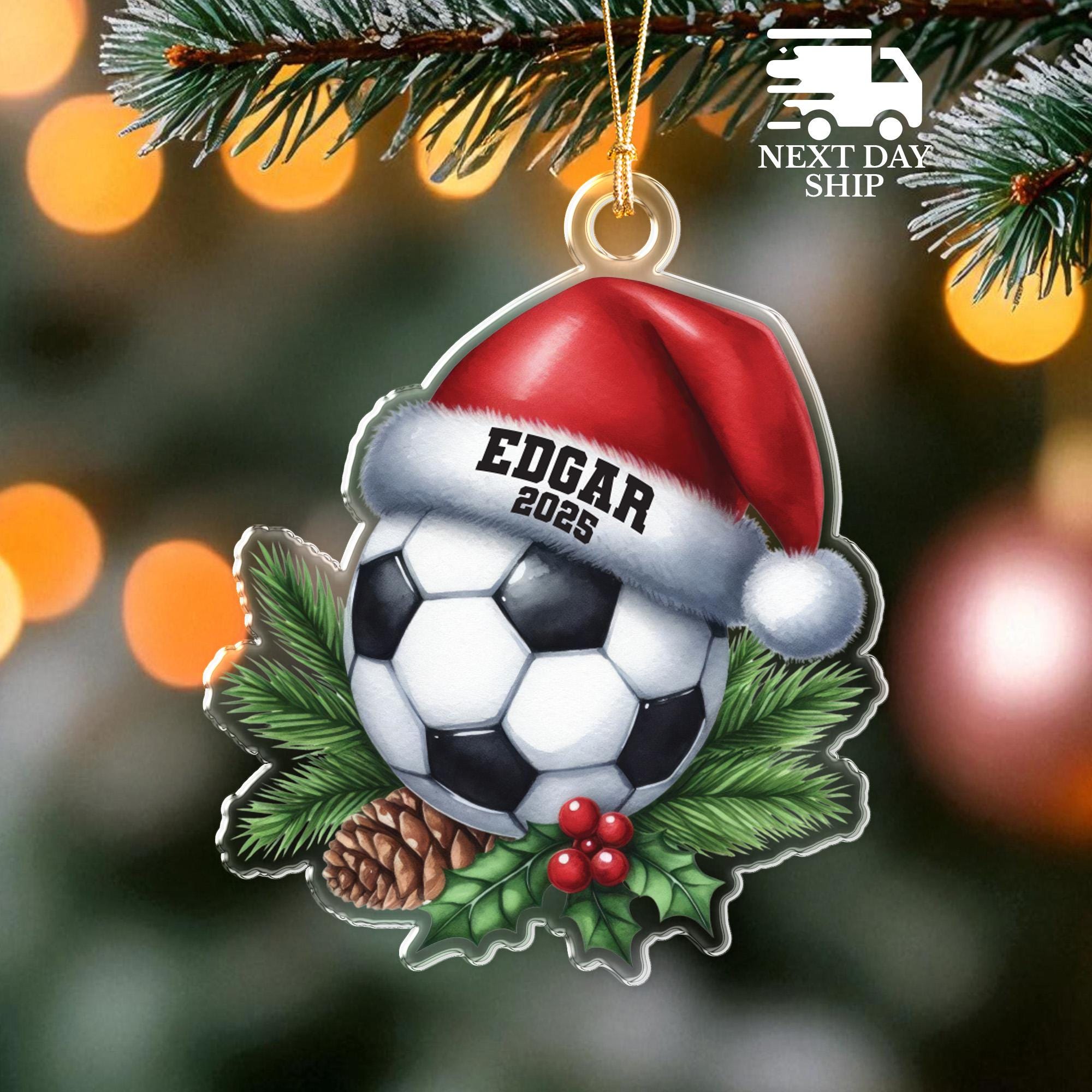 Soccer Ball Ornament, Sports Xmas Tree Decor, Kids & Teen Athlete Christmas Gift, Soccer Coach or Player Holiday Keepsake, Soccer Team Gift