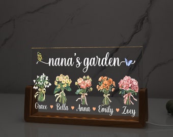 Nana's Garden Sign, Mother's Day Gifts, Birth Flower Light Stand, Grandma Gift, Gift For Mom, Customized Night Light, Gift From Grandkids